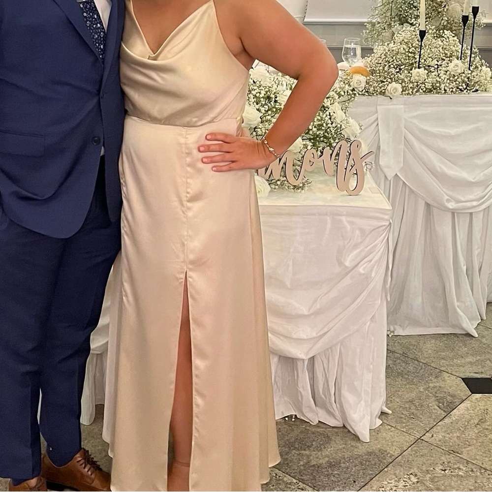 Fame & Partners Strappy Cowl Neckline Dress - Champagne
